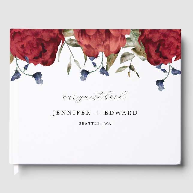 Elegant Burgundy Flower Bröllop Gästböcker (Framsida)