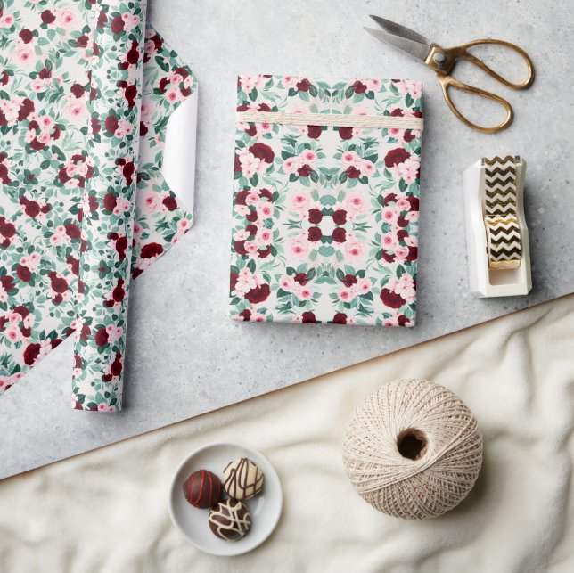 Elegant Burgundy Flower Presentpapper (Hantverk)