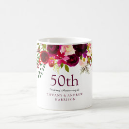 Elegant Burgundy Flowers 50:e Bröllop-årsdagen Kaffemugg