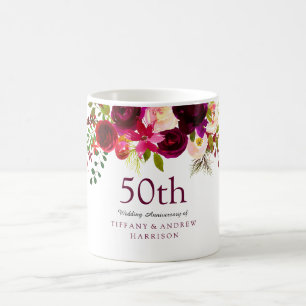 Elegant Burgundy Flowers 50:e Bröllop-årsdagen Kaffemugg