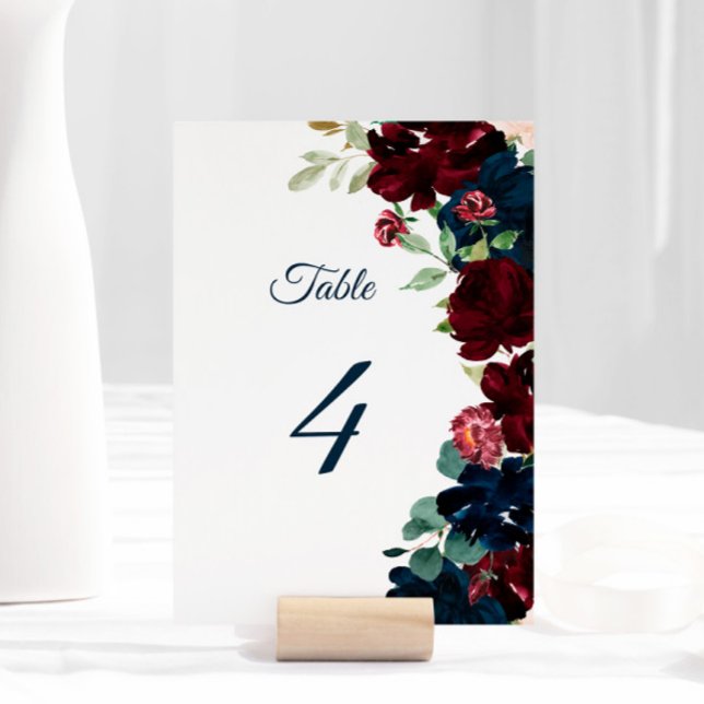 Elegant Burgundy & Flowers Bord 4 Bröllop Bordsnummer (Skapare uppladdad)