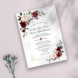 Elegant Burgundy Flowers Guld Bröllop Inbjudningar
