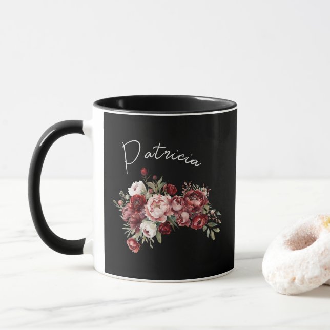 Elegant Burgundy Flowers Mugg (Med munk)