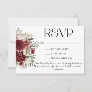 Elegant Burgundy Flowers QR Code Bröllop webbplats OSA Kort