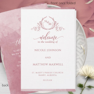 Elegant Burgundy Folded Bröllop Ceremony Program