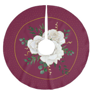 Elegant Burgundy Glam Vintage Vit ros Helgdag Julgransmatta Borstad Polyester