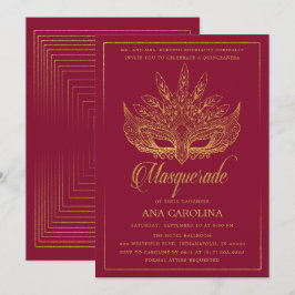 Elegant Burgundy Glitter Masquuppad Quinceañera Inbjudningar