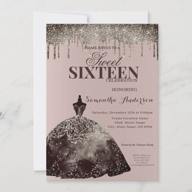 Elegant Burgundy Glitter Spark Sweet 16 Birthday Inbjudningar (Framsida)