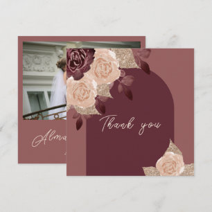 Elegant Burgundy Glittery Watercolor Ro Bröllop Tack Kort