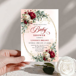 Elegant Burgundy Gold Boho Baby Shower Invitation Inbjudningar