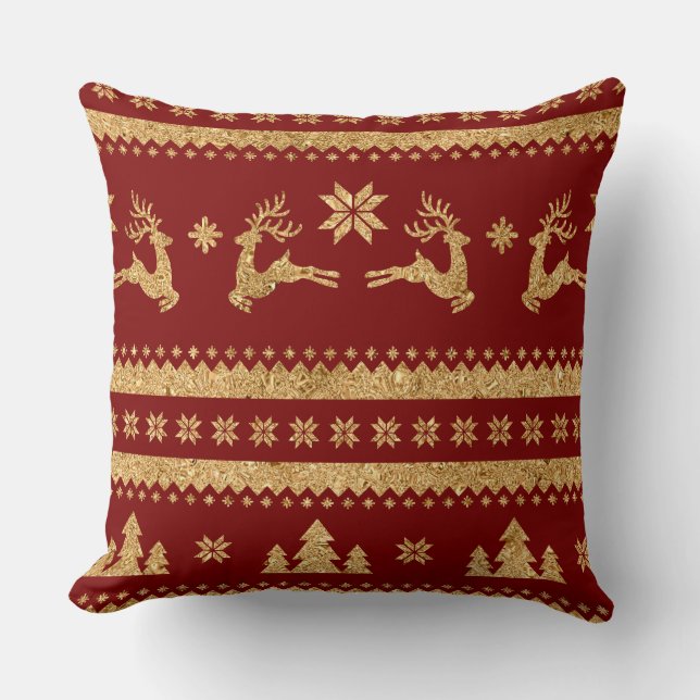 Elegant Burgundy & Gold Christmas Pillow – Luxury  Kudde (Framsida)