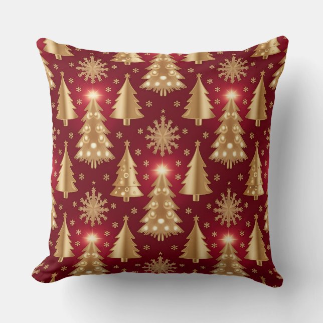 Elegant Burgundy & Gold Christmas Pillow – Luxury  Kudde (Framsida)