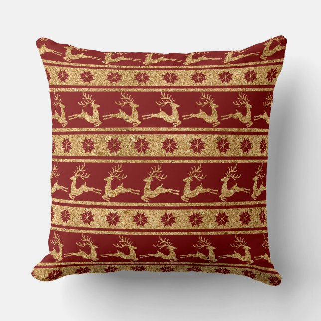 Elegant Burgundy & Gold Christmas Pillow – Luxury  Kudde (Framsida)