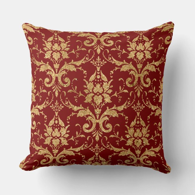 Elegant Burgundy & Gold Christmas Pillow – Luxury  Kudde (Framsida)