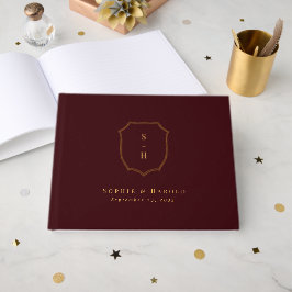 Elegant Burgundy & Gold Crest Monogram Wedding Gästböcker
