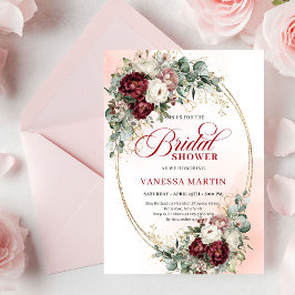 Elegant Burgundy Gold Floral Eucalyptus Shower Inbjudningar