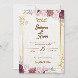 Elegant Burgundy & Gold Floral Wedding Invitation Inbjudningar
