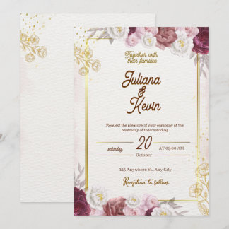 Elegant Burgundy & Gold Floral Wedding Invitation Inbjudningar
