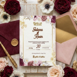 Elegant Burgundy & Gold Floral Wedding Invitation Inbjudningar