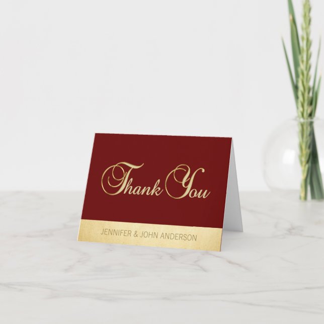 Elegant Burgundy Gold Foil Bröllop Tack (Framsida)