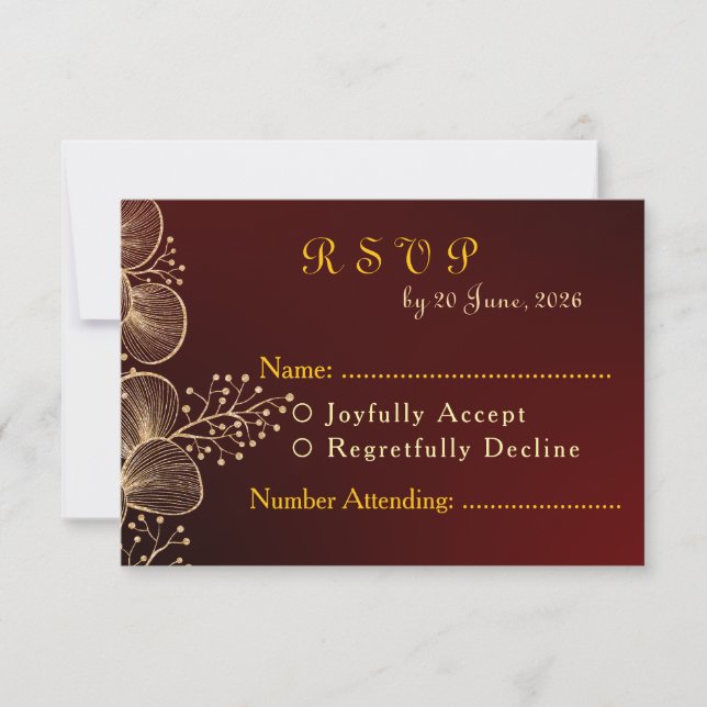 Elegant Burgundy & Gold Gilded Wedding OSA Kort (Framsida)