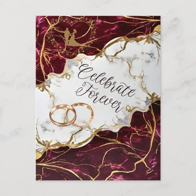 Elegant Burgundy & Gold Marble Wedding Invitation Inbjudan Vykort (Framsida)