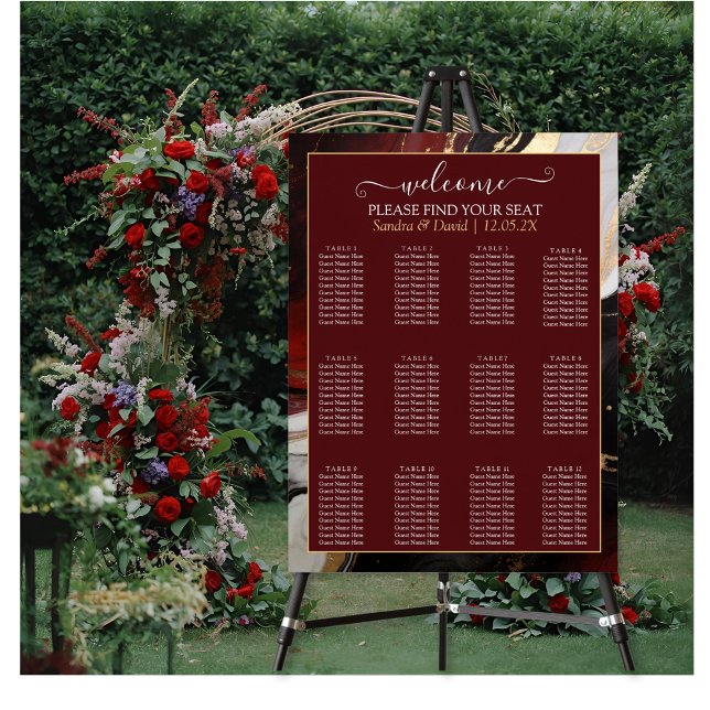 Elegant Burgundy Gold Marble Wedding Seating Chart Poster (Skapare uppladdad)