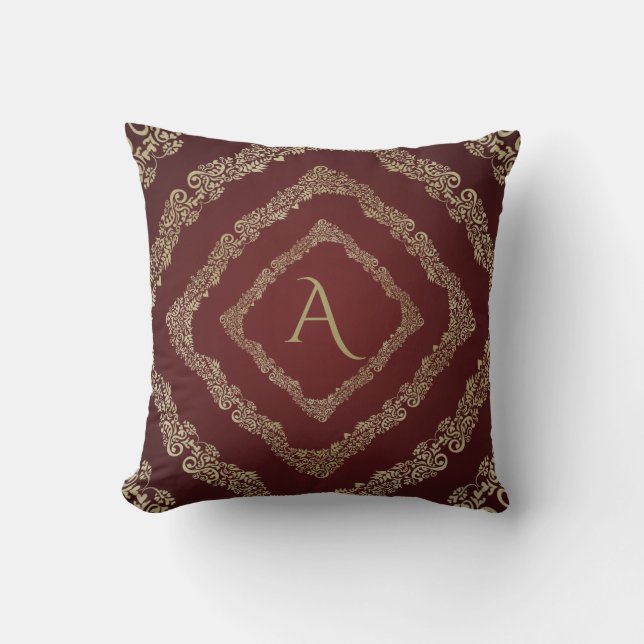 Elegant Burgundy & Gold Monogram Letter A Kudde (Framsida)