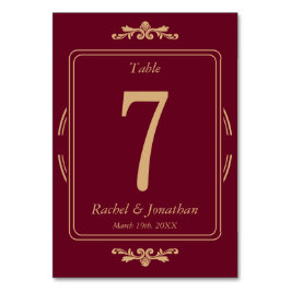 Elegant Burgundy & Gold Wedding Table Number Card Bordsnummer