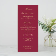 Elegant Burgundy Golden Beige Bröllop Menu