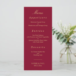 Elegant Burgundy Golden Beige Bröllop Menu Meny