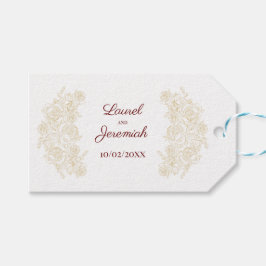 Elegant Burgundy & Golden Ro Gift Märkre Presentetikett