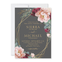 Elegant Burgundy Grått Guld Peony Bröllop