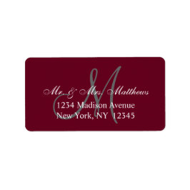 Elegant Burgundy Grått Monogram Bröllop Adress Adressetikett