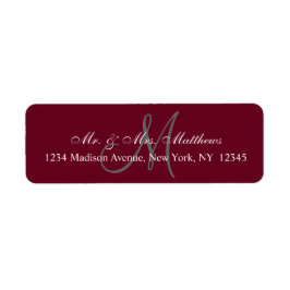 Elegant Burgundy Grått Monogram Bröllop Adress Returadress Etikett
