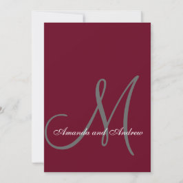 Elegant Burgundy Grått Monogram Formell Bröllop Inbjudningar