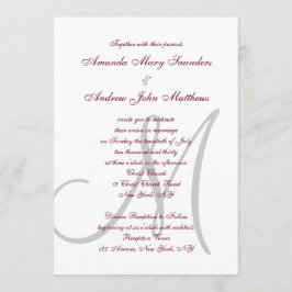 Elegant Burgundy Grått Monogram Formell Bröllop Inbjudningar