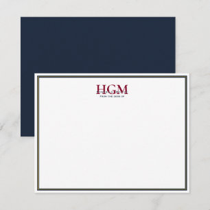 Elegant Burgundy Guld 3 Brev Monogram Anteckningskort