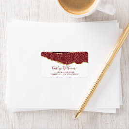 Elegant Burgundy & Guld Agate Bröllop Adressetikett