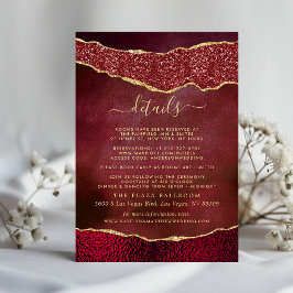 Elegant Burgundy & Guld Agate Bröllop Detail Tilläggskort