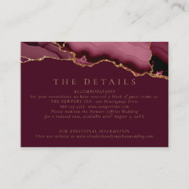 Elegant Burgundy Guld Agate Bröllop Information En Tilläggskort