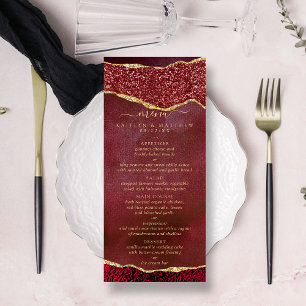 Elegant Burgundy & Guld Agate Bröllop Menu Reklamkort
