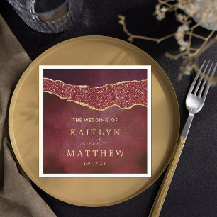 Elegant Burgundy & Guld Agate Bröllop Pappersservett