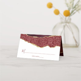 Elegant Burgundy & Guld Agate Bröllop Placeringskort