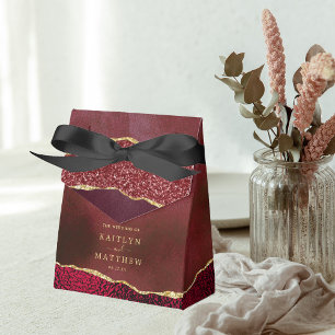 Elegant Burgundy & Guld Agate Bröllop Presentaskar