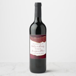 Elegant Burgundy & Guld Agate Bröllop Vinflaska Etikett