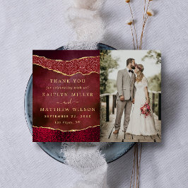Elegant Burgundy & Guld Agate Bröllopsfoto Tack Kort