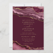 Elegant Burgundy Guld Agate bröllopsinbjudan