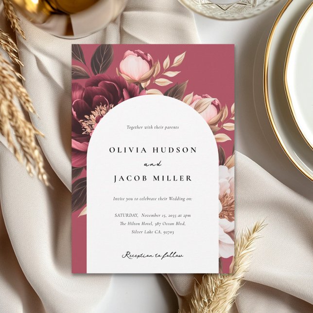 Elegant Burgundy Guld Arch Bröllop Inbjudningar (Skapare uppladdad)