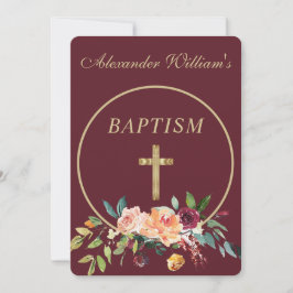 Elegant Burgundy Guld Blommigt Baby Christening Inbjudningar